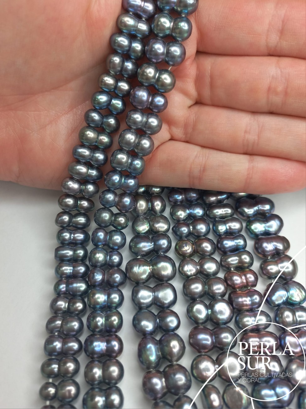 Hilo perla doble barroca 10x12mm peacock