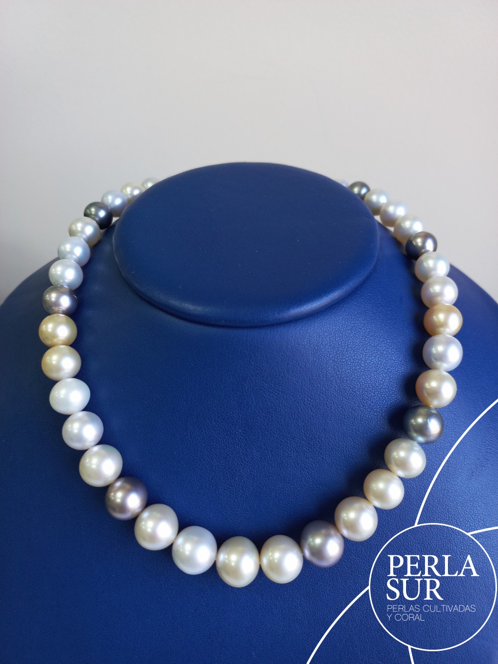 Collar perla A+T+G 9 a 12'5mm Tricolor 43p 42cm