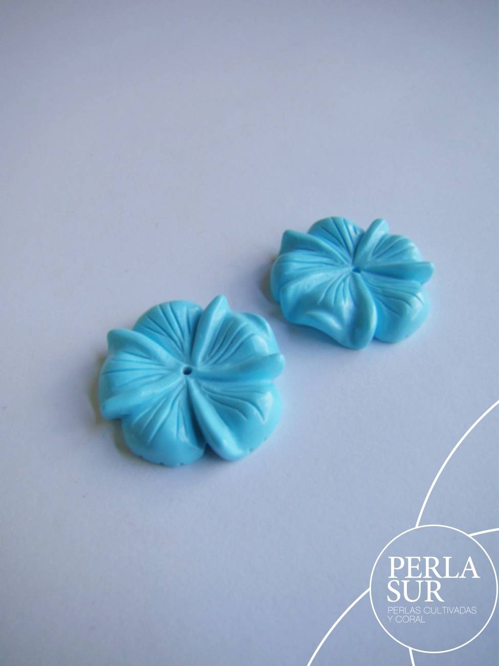 Pareja Flor 5 pétalos 18mm turquesa recontituída