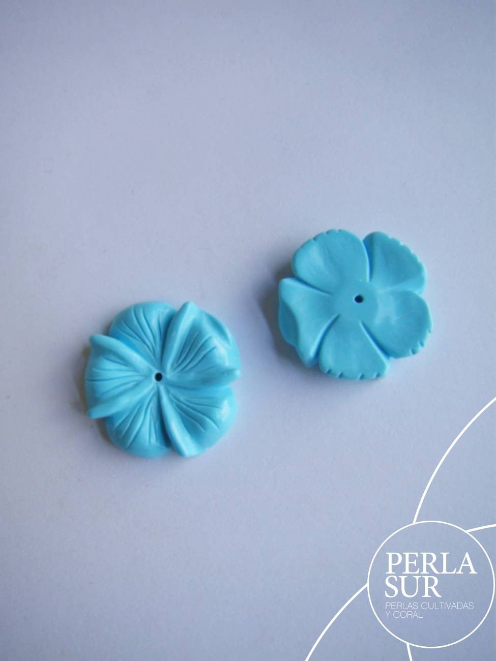 Pareja Flor 5 pétalos 16mm turquesa reconstituída