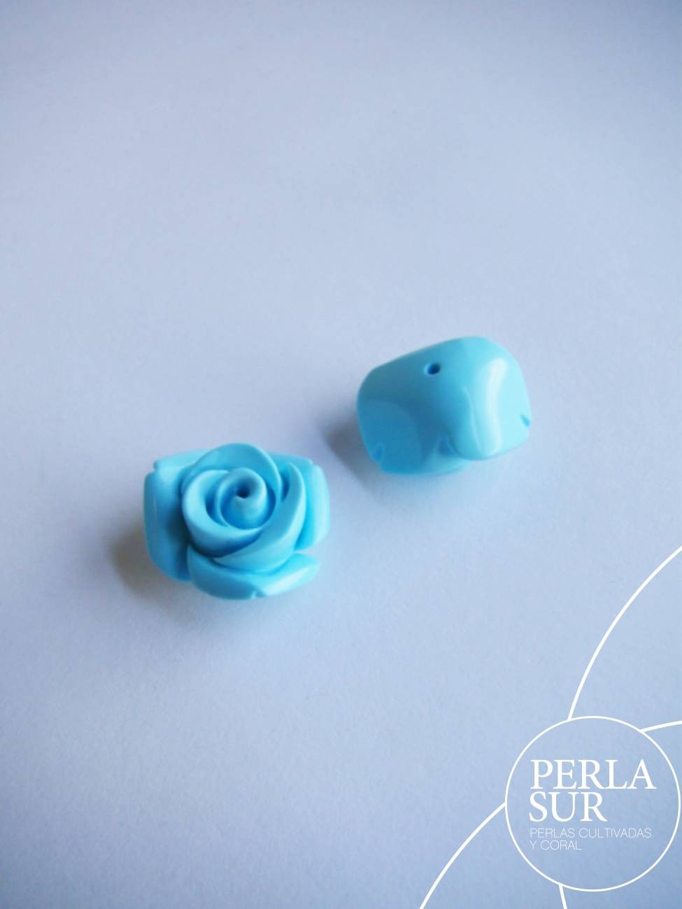 Pareja Rosas 10mm turquesa reconstituída