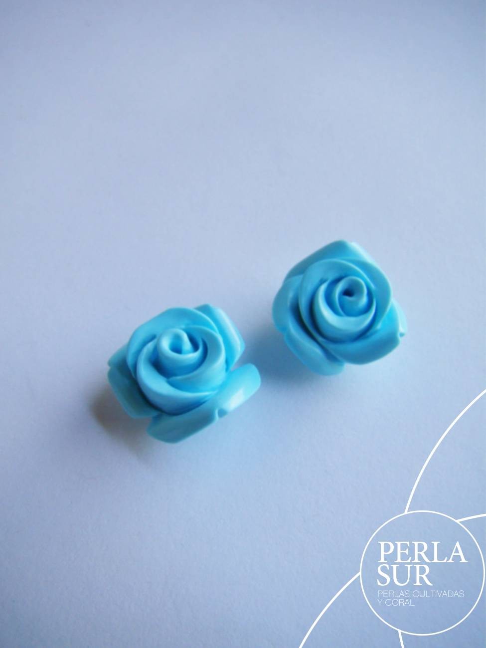 Pareja Rosas 15mm turquesa reconstituída