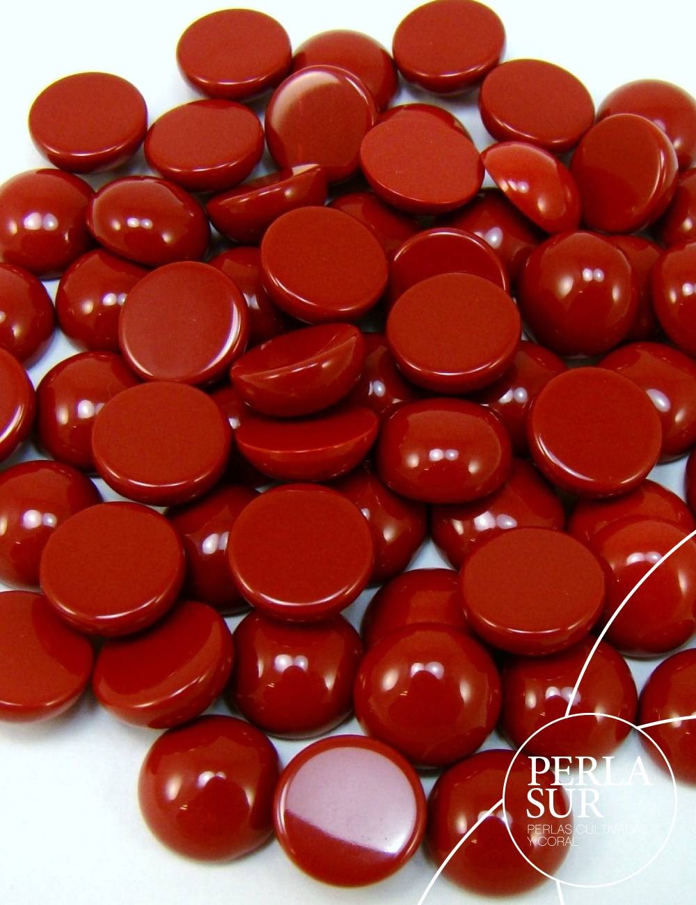 Cabujón 8mm redondo coral sintético (rojo)
