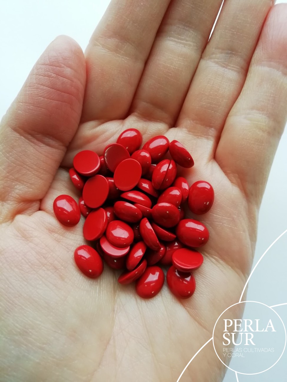 Cabujón 7x9mm oval coral sintético (rojo)