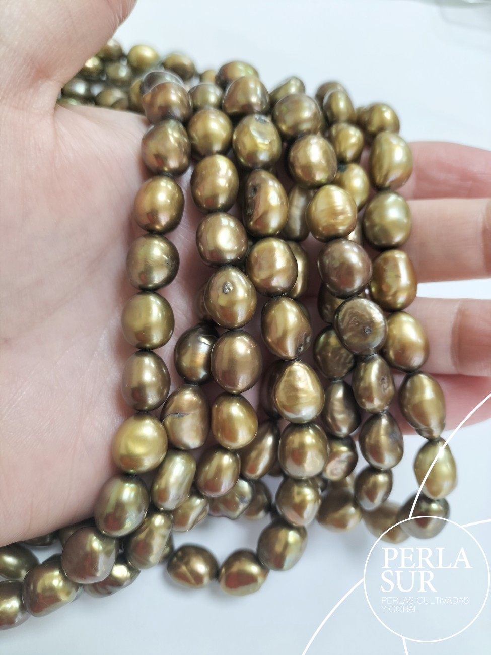 Hilo perla barroca 9-10mm verde oliva