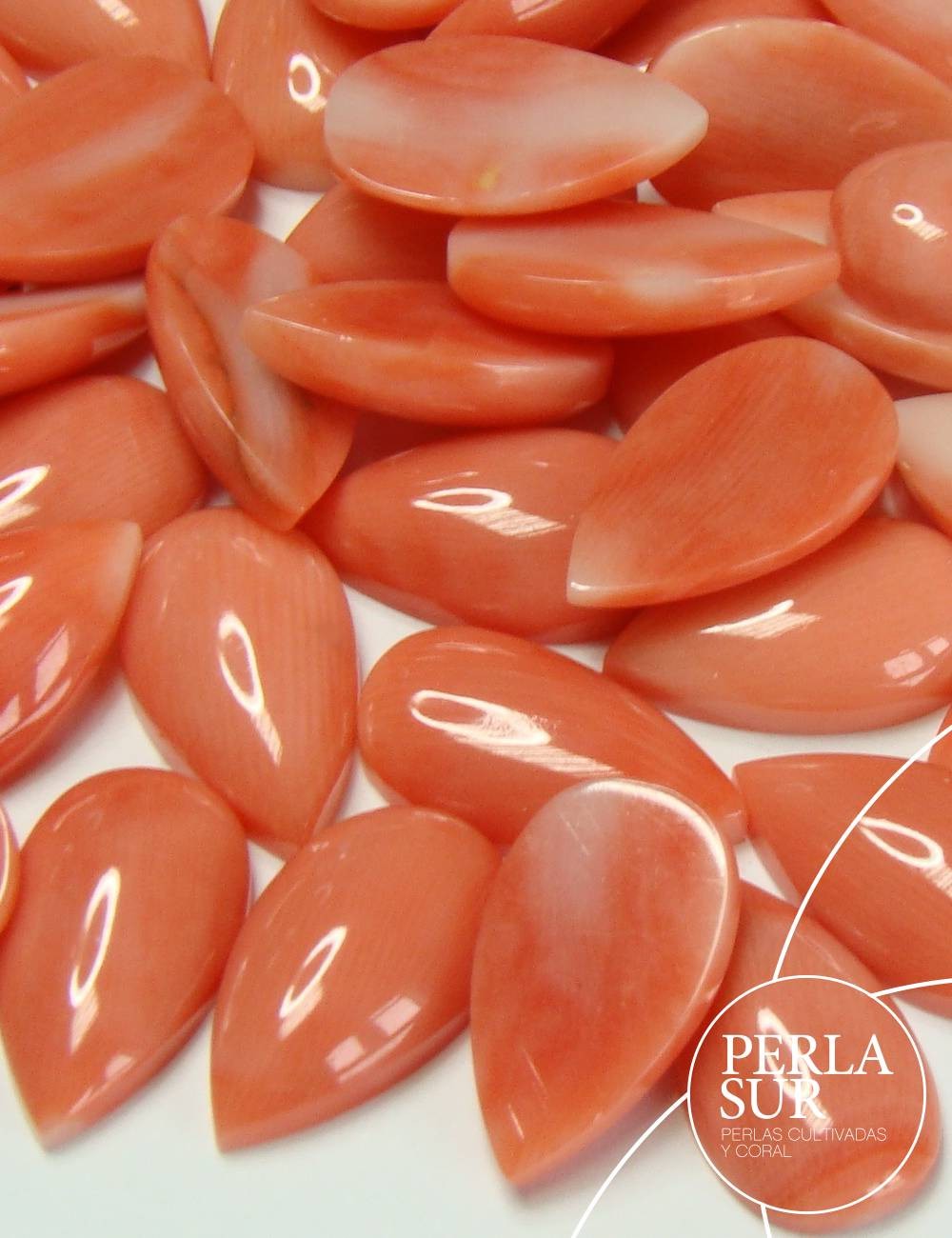 Cabujón 7x12mm C Lágrima Coral Rosa