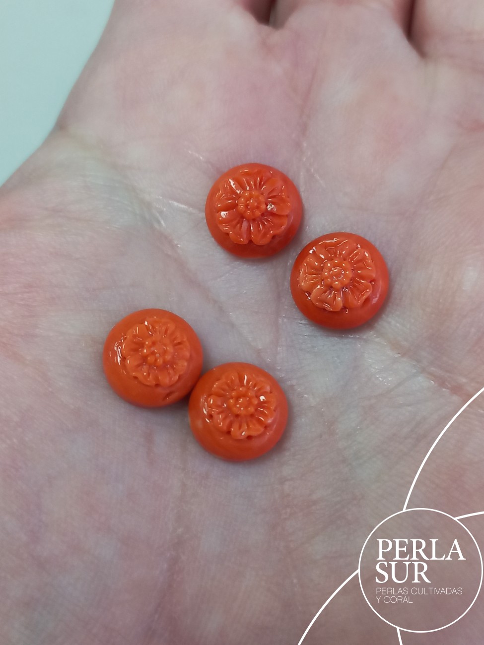 Pareja Cab. 10mm Redondo Flor Coral Japonés