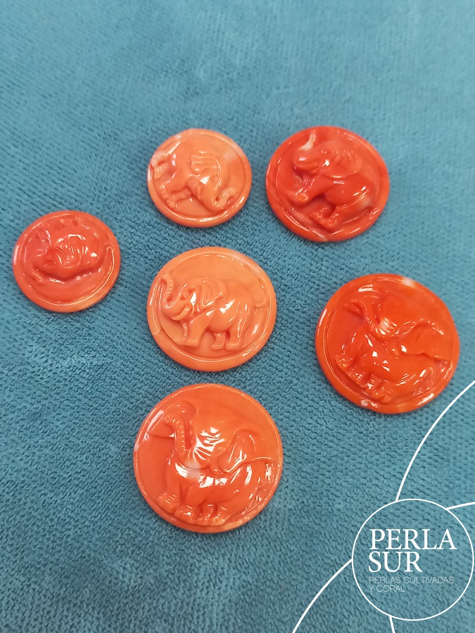 Cabujón Elefante 15mm Coral Japonés