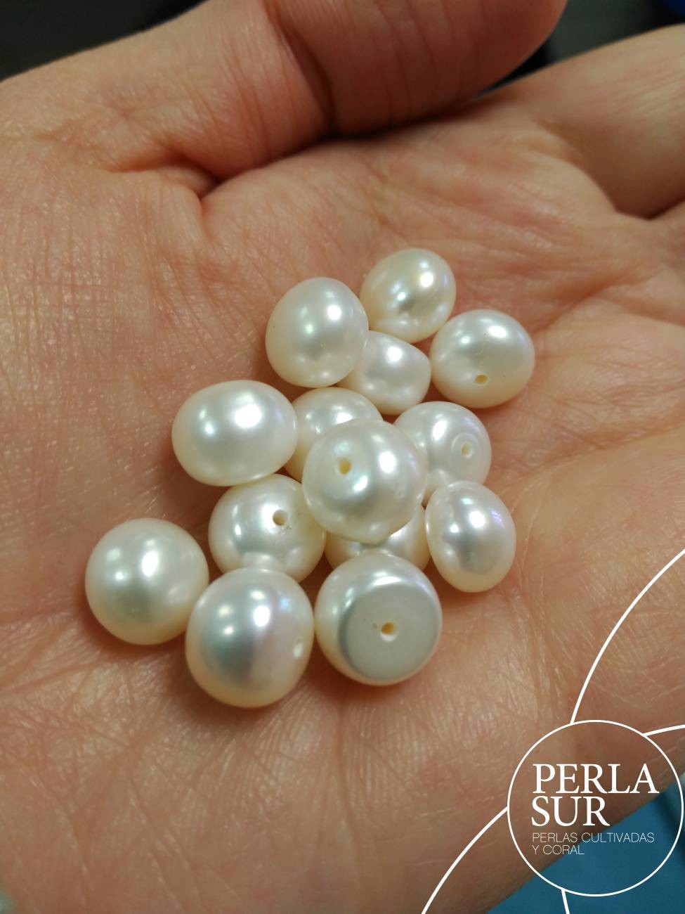 Perla suelta 9mm Botón 1/2t blanca
