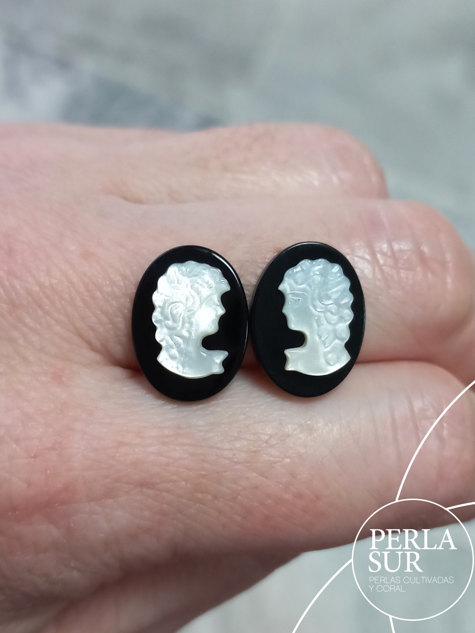 Par 12x16mm Victoria Camafeo Nácar Australiana + Ónix