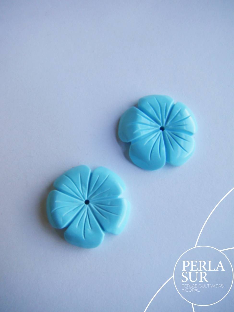 Pareja Flor 5 pétalos 10mm turquesa reconstituída
