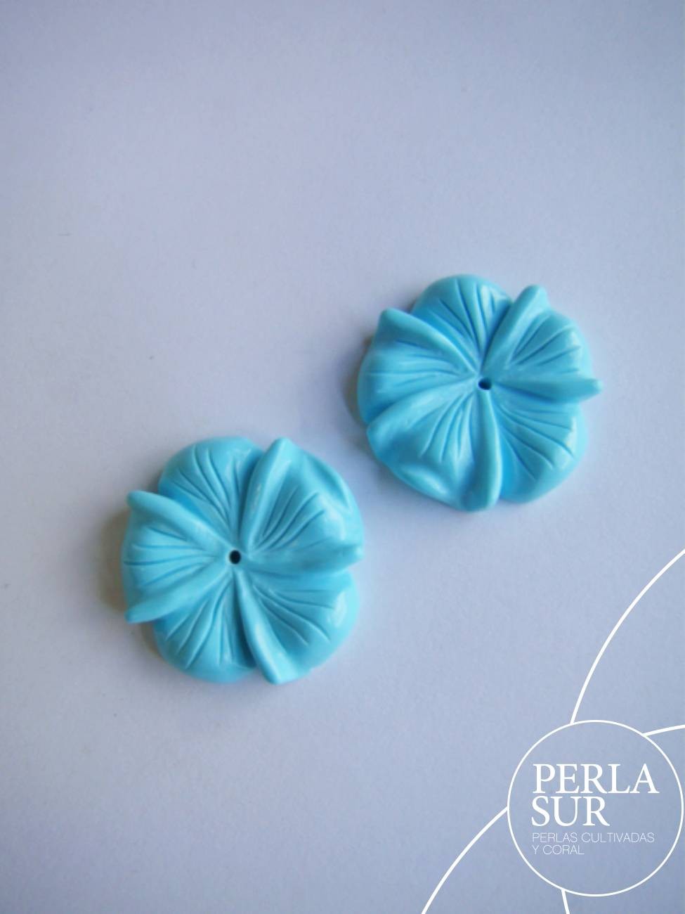 Pareja Flor 5 pétalos 22mm turquesa recontituída