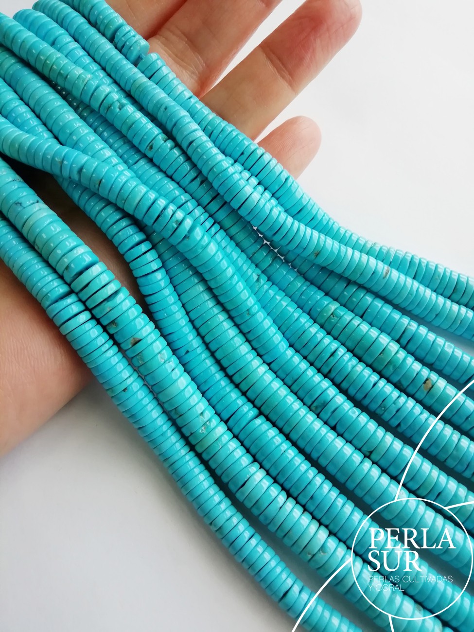 Hilo discos 3 a 8mm turquesa natural disminución