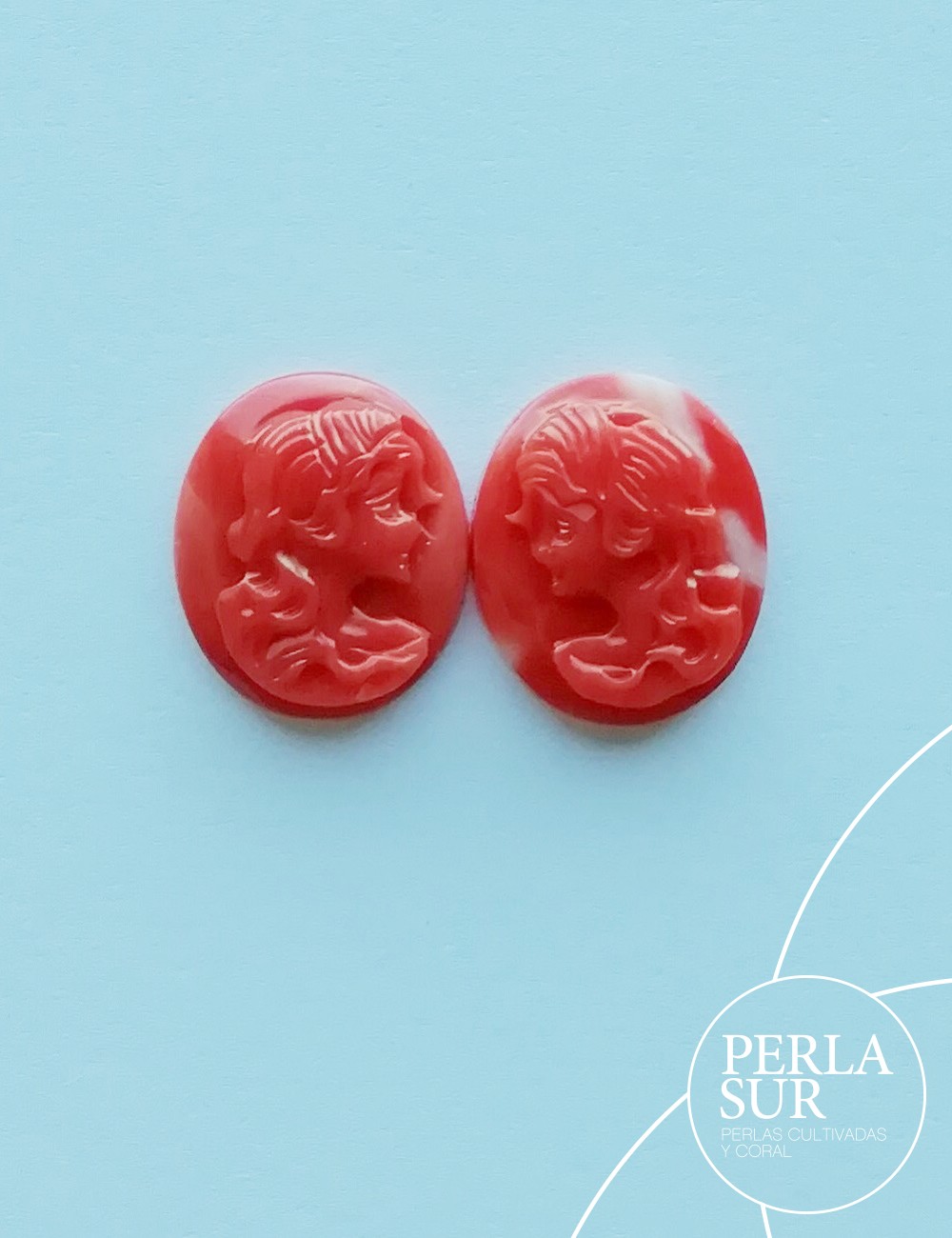 Par camafeo 10x12mm coral japonés