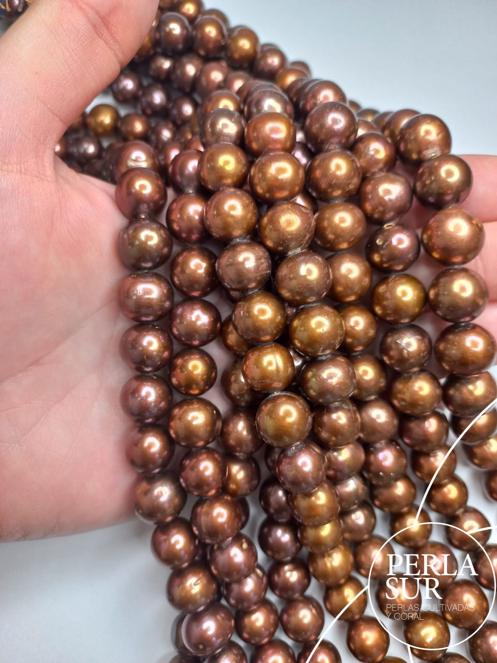 Hilo perla redonda 11-12mm bronce