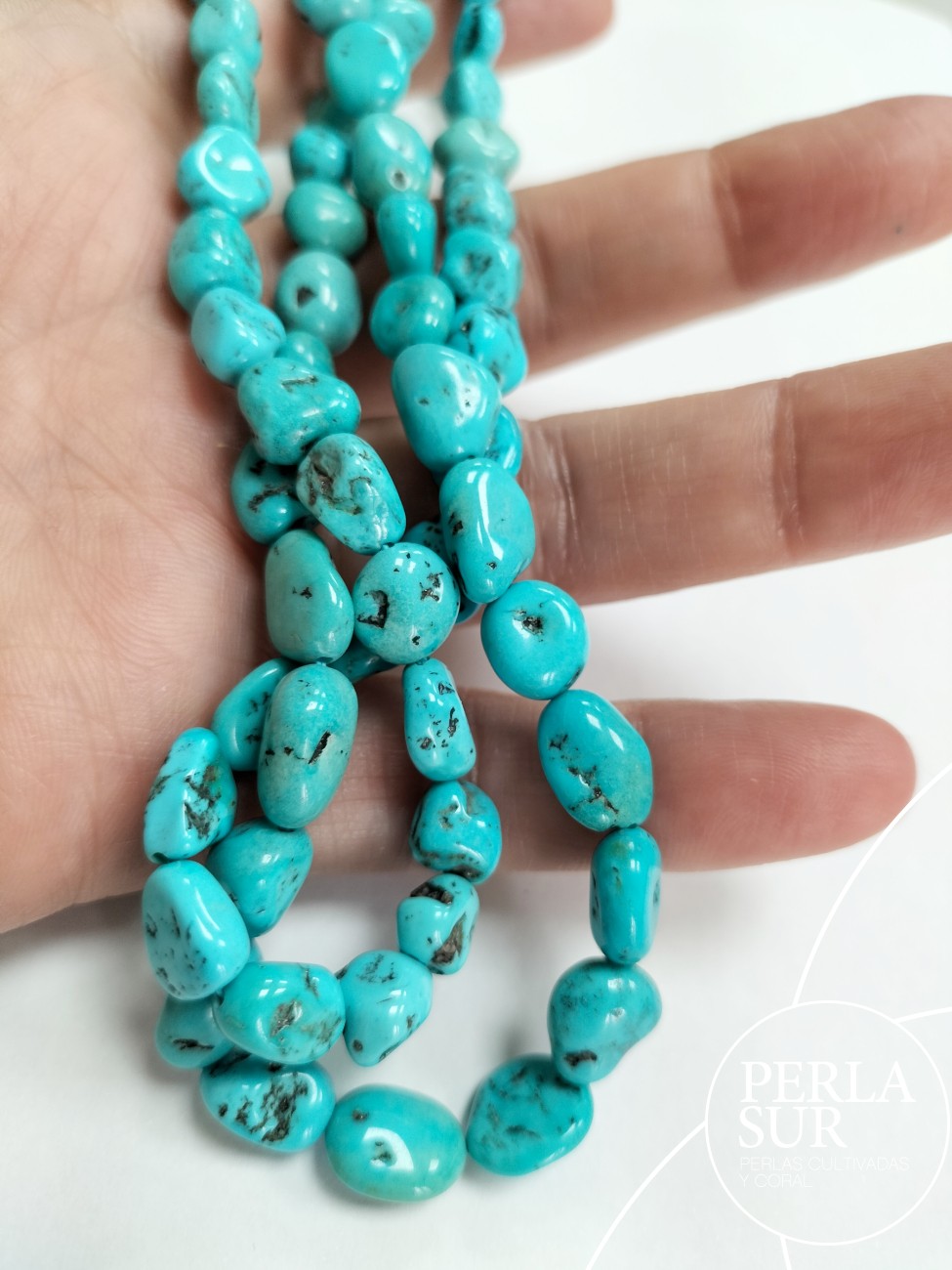 Hilo Nuggets turquesa natural barroca 45cm