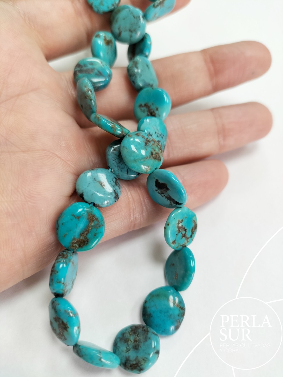 Hilo discos 12mm turquesa natural estab.