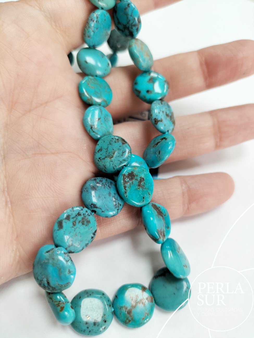 Hilo discos 12mm turquesa natural estab.