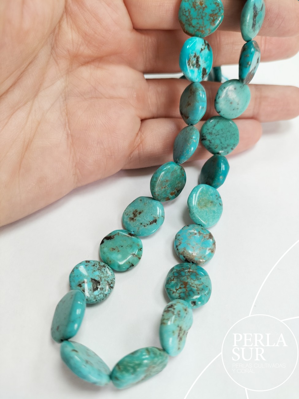 Hilo discos 14mm turquesa natural estab.