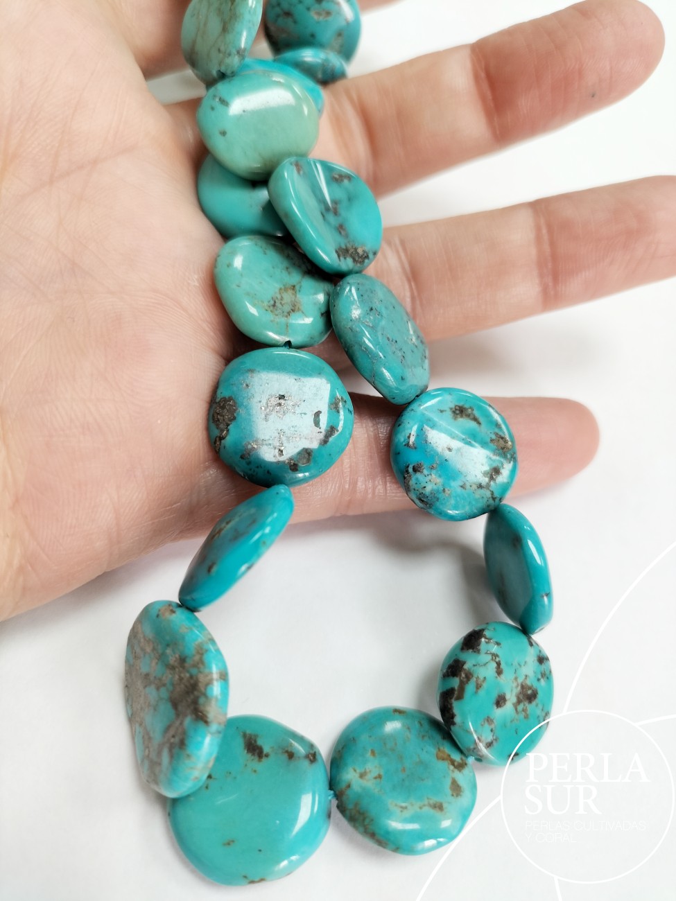 Hilo discos 15-18mm turquesa natural estab.