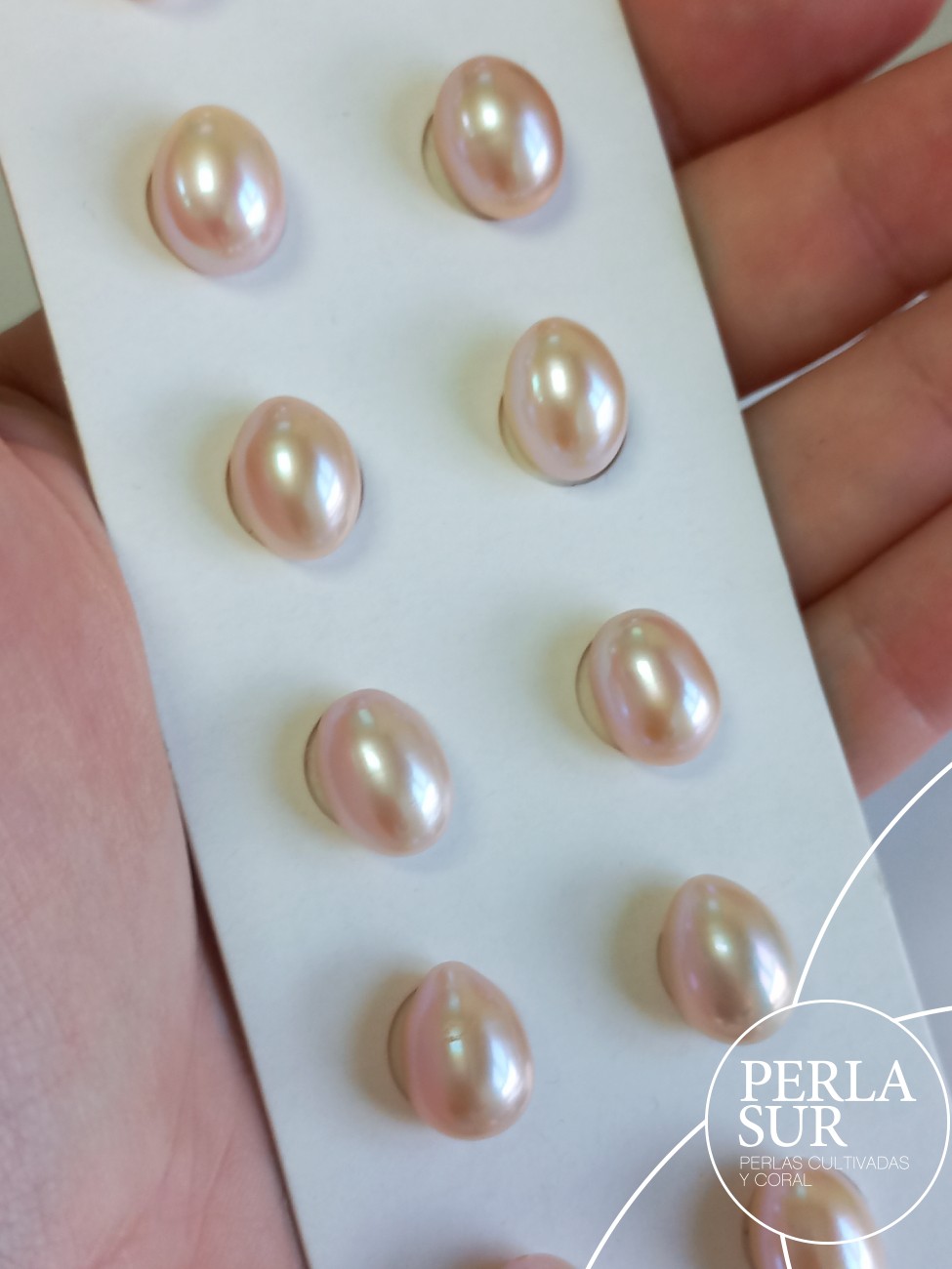 Pareja Perla 9x13mm Oval 1/2T. Color Natural