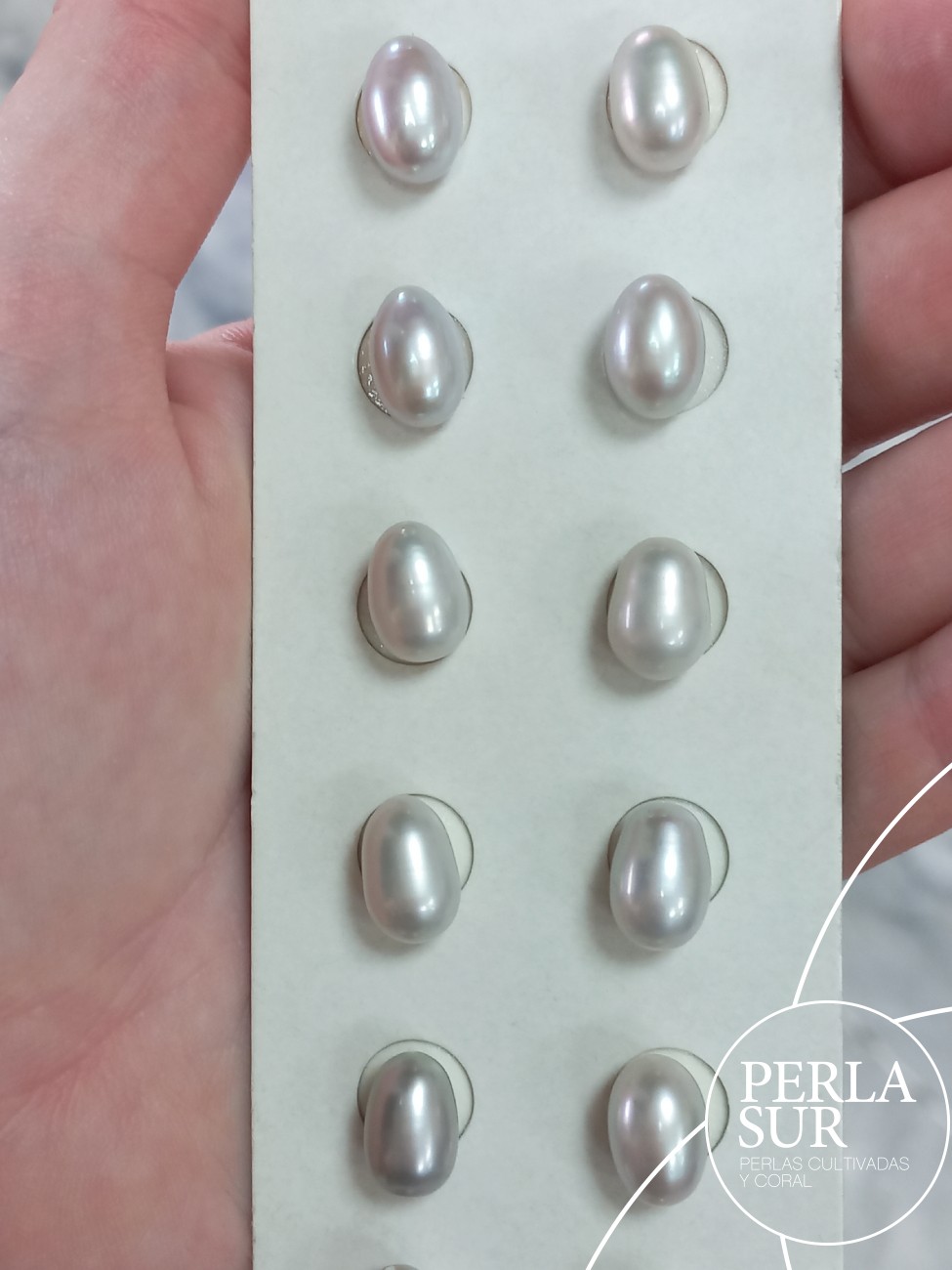 Pareja Perla 8x12mm Gris 1/2t Oval