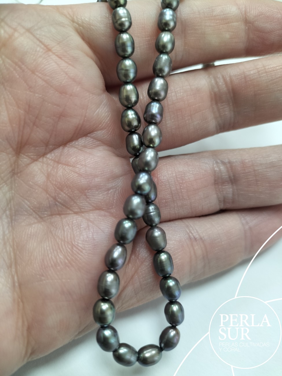 Hilo perla oval 4x6mm peacock