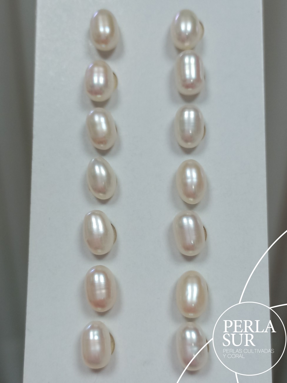 Pareja Perla Oval 5x8mm 1/2T. Blanca
