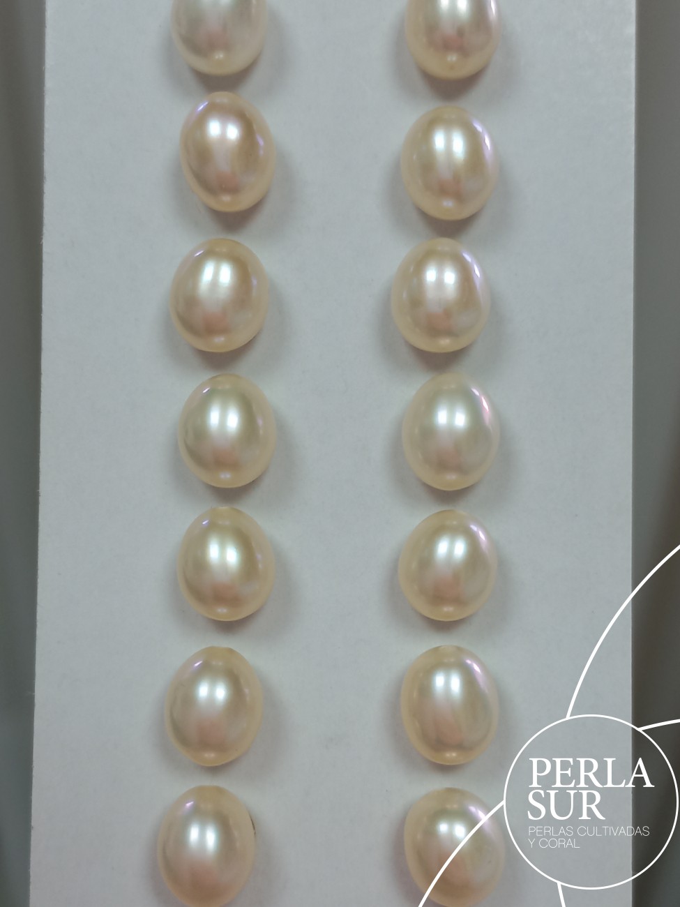 Pareja Perla Oval 6'5-7x8mm 1/2T. Blanca