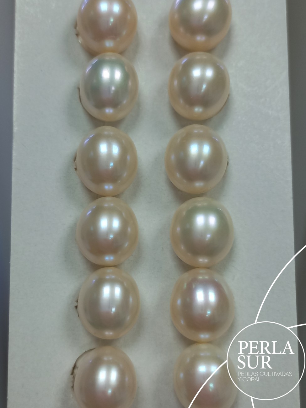 Pareja Perla Oval 9x10mm 1/2T. Blanca Crema