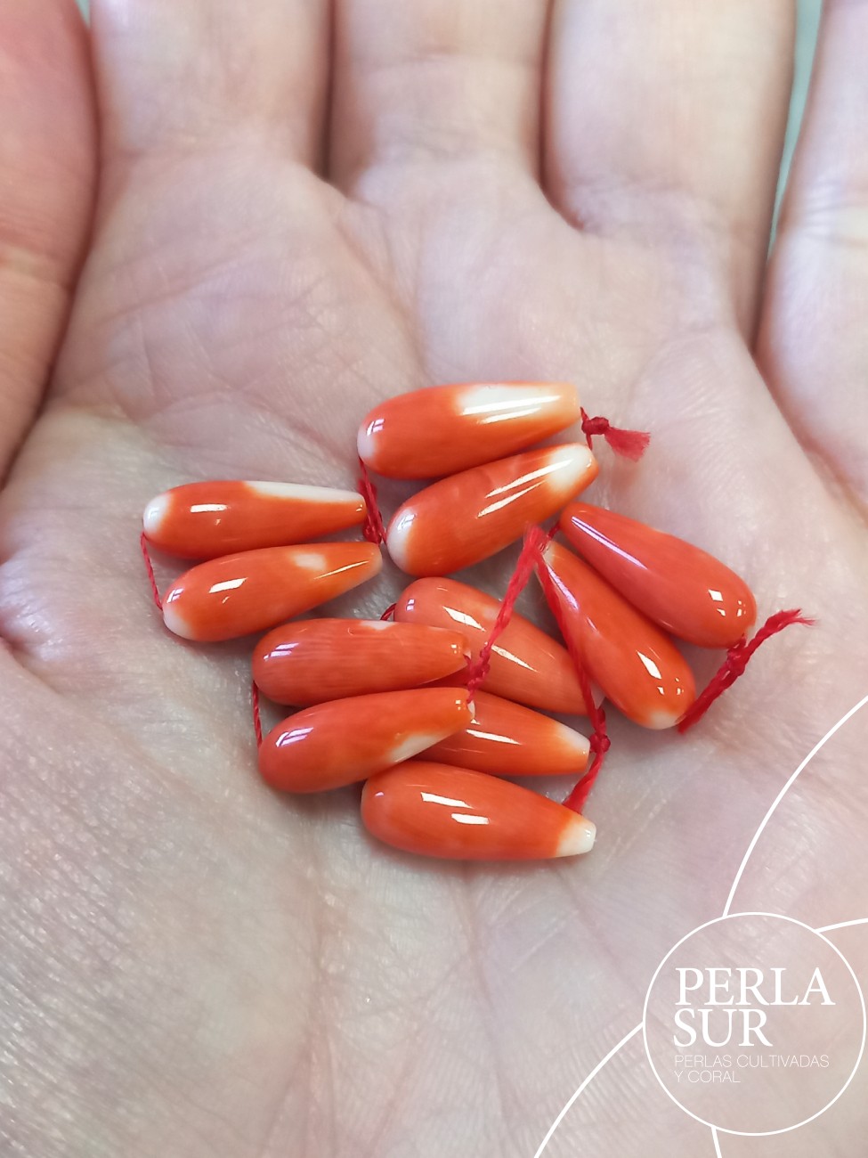 Par Perillas 6x15mm pasadas coral Japonés