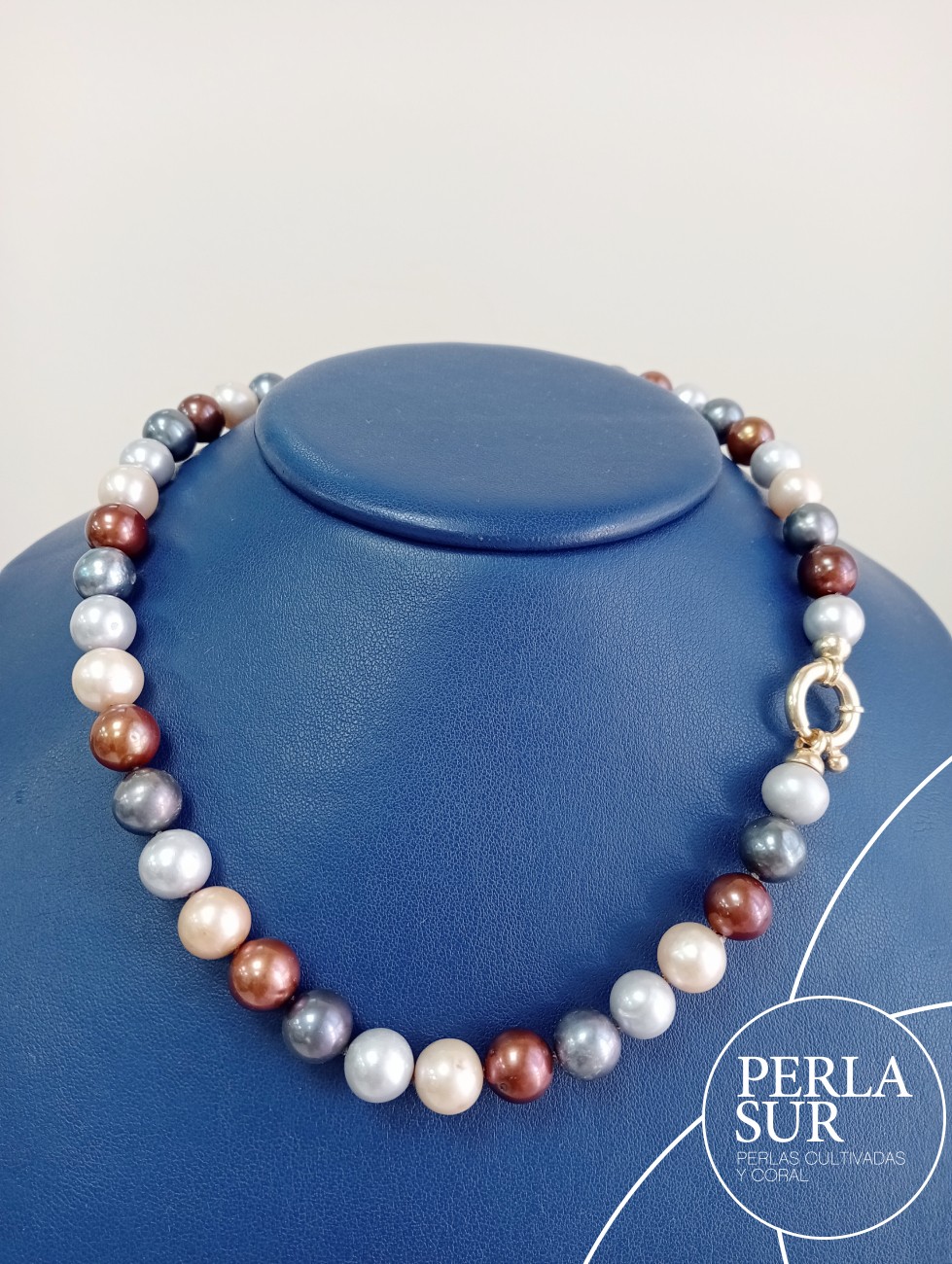 Collar perla multicolor 10mm reasa 14mm chapada