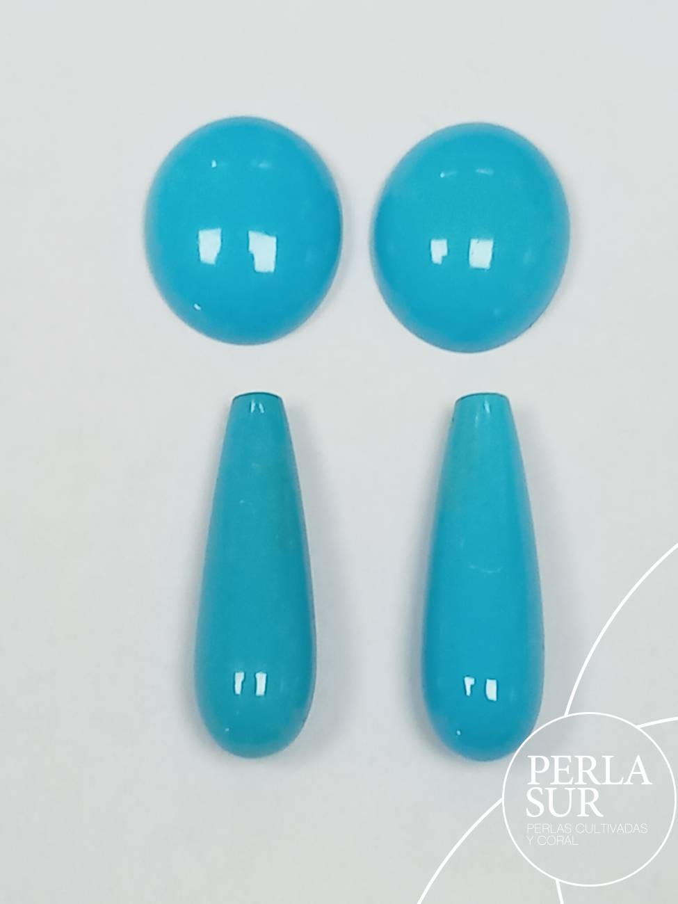 Juego cabujones 10x12mm y perillas 18x6 turquesa natural